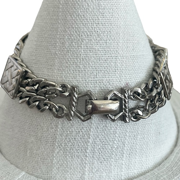 Silver Tome Clasp Bracelet Circle and Square Medallions - Picture 5 of 6